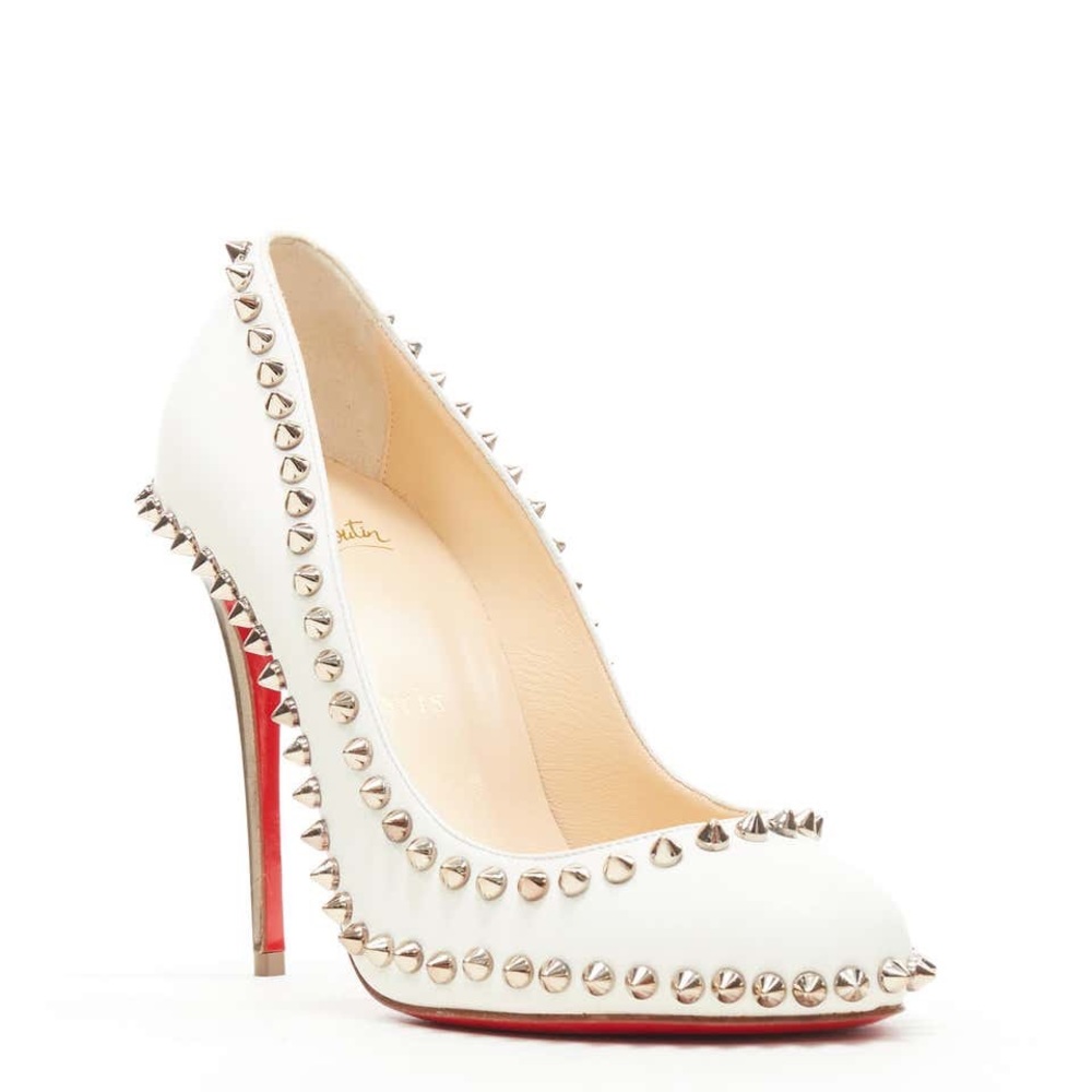 Christian Louboutin Dorispiky 100 Round Toe Spike Studs Pumps White